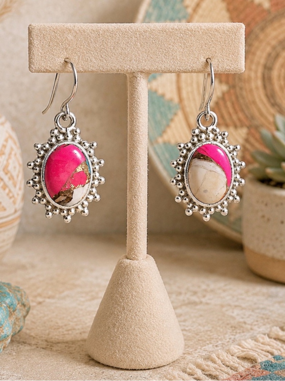 Earrings*Cotton Candy Turquoise 925 Sterling Silver Dangle Drop